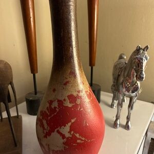 Vintage red and black onion bulb vase